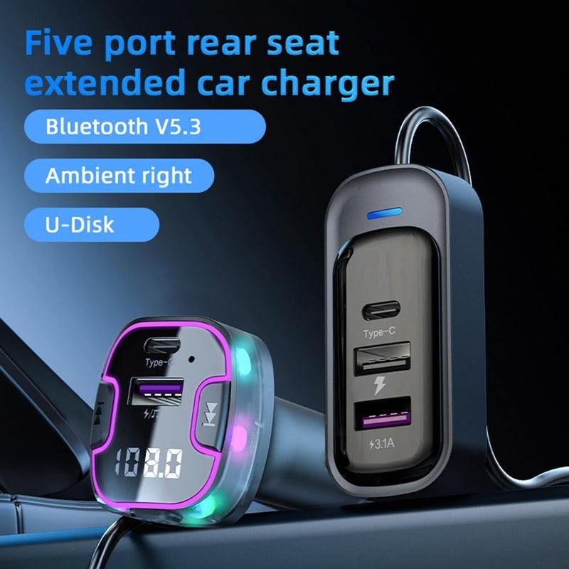 OHITEC Bluetooth FM Transmitter for Car, Hands-Free Calls, HD Sound Quality 5.3, 5V3.1A Fast Charging, U Disk Music Playback, Support 5 Devices Charging at The Same time (CS6) - Image 2
